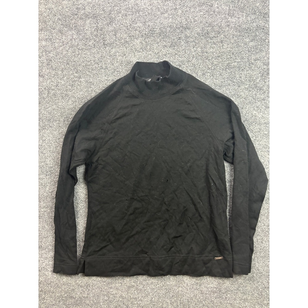 Line 7 Mock Neck Top Women XS Black 100% Merino Wool Long Sleeve Base Layer